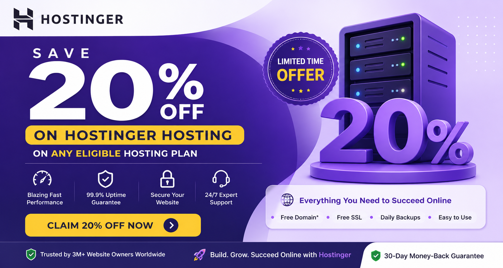 Get 20% OFF on Hostinger Hosting Plans